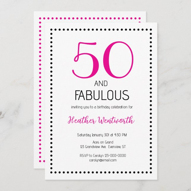 Invitation  50 and Fabulous Charming 50th Birthday (Devant / Derrière)