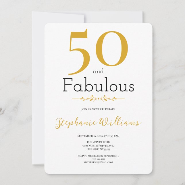 Invitation 50 and Fabulous Gold Modern 50th Birthday (Devant)