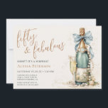 Invitation 50 And Fabulous Gold Script Surprise 50th Birthday<br><div class="desc">This modern and elegant 50 and Fabulous Gold Script Surprise 50th Birthday Party Invitation is perfect for your loved one who's turning fifty! It features a watercolor champagne bottle decorated with pearls, delicate cream flowers that's tied with a soft teal blue bow. It's fonts are trendy yet classic, feminine and...</div>