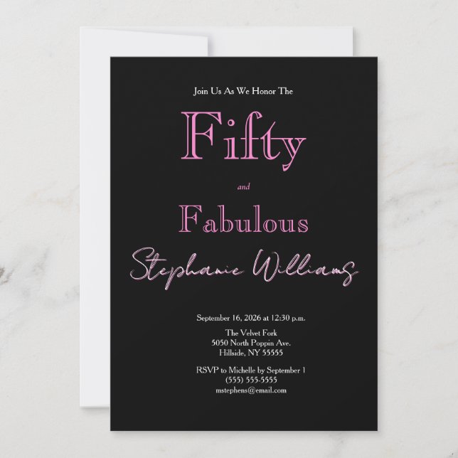 Invitation 50 and Fabulous Modern Hollow Font 50th Birthday (Devant)