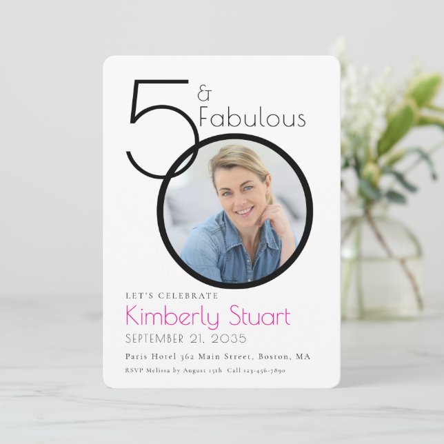 Invitation 50 and Fabulous Photo Pink 50th Birthday Party (Debout devant)