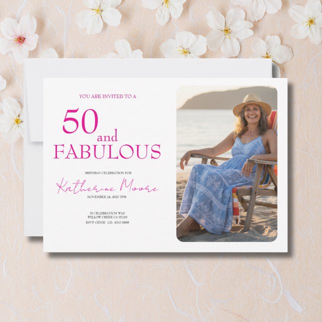 Invitation 50 and Fabulous  Photo Pink 50th Birthday Party (Créateur téléchargé)