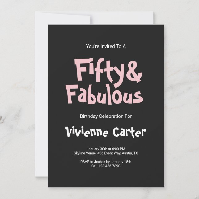 Invitation 50 and Fabulous Pink Black 50th Birthday Party (Devant)