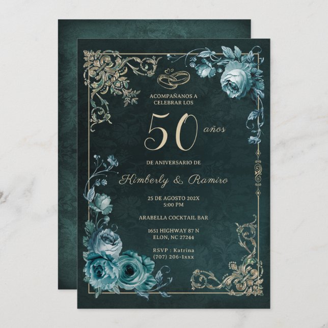 Invitation 50 Aniversario Floral Vintage (Devant / Derrière)