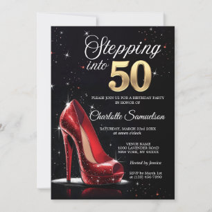 Invitation 50 Anniversaire Rouge Haut talons Cinquante