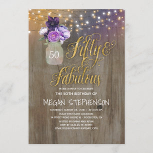 Invitation 50 Anniversaire Rustique - Fleurs violettes Mason