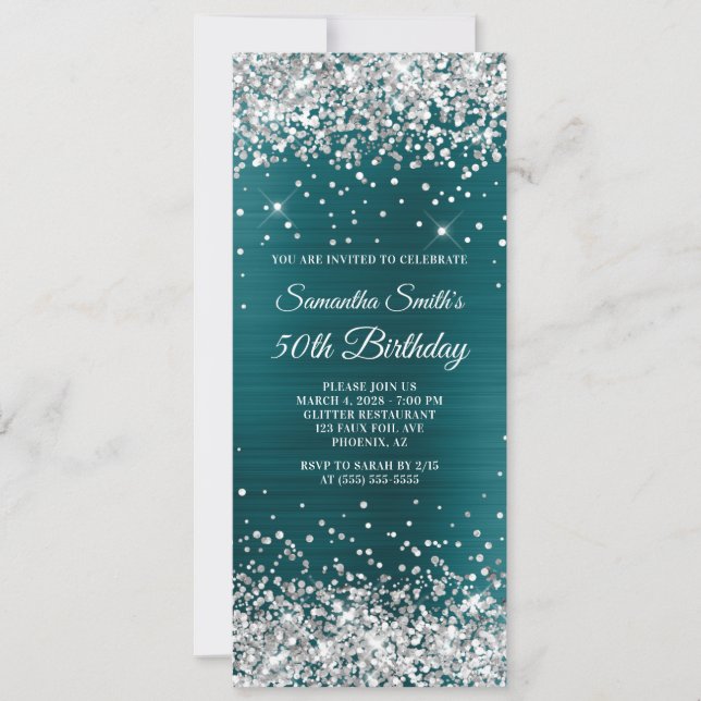 Invitation 50 ans Anniversaire Paillettes Argent B (Devant)