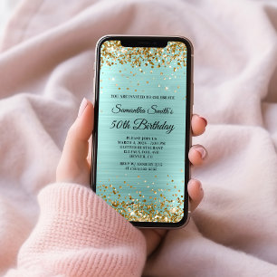 Invitation 50 ans Anniversaire Paillettes Or Turqu