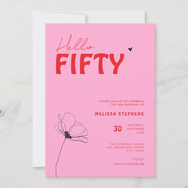 Invitation 50 ans Anniversaire Retro Bold Typo Ros (Devant)
