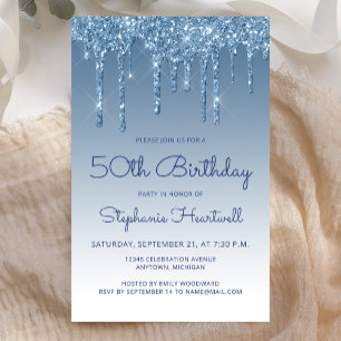 Invitation 50 ans Budget Bleu Paillettes Dégoulina