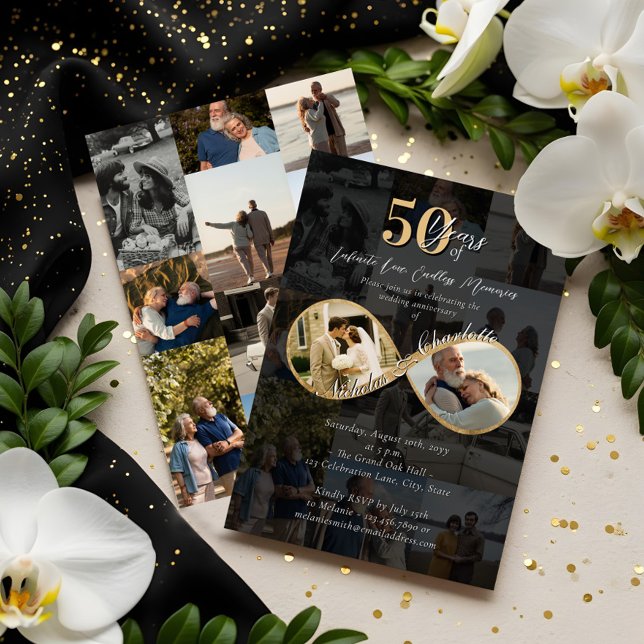 Invitation 50 Ans d'Amour Collage de Photos Anniversaire de M (50 Years Love Infinity Photo Collage Anniversary Invitation)