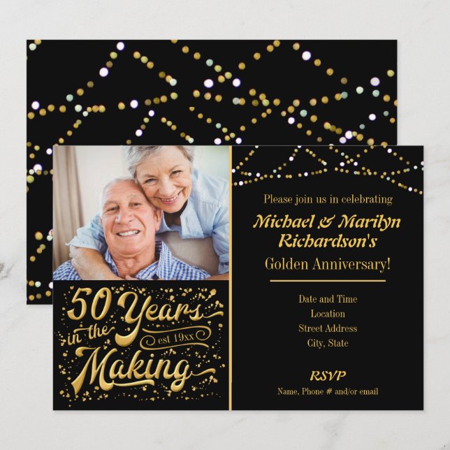 Invitation 50 ans de fabrication - Anniversaire de mariage d' (Devant / Derrière)