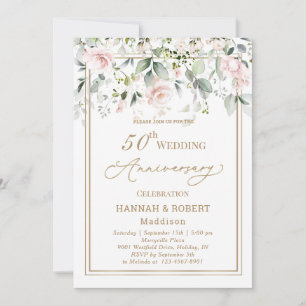 Invitation 50 ans de mariage roses blanches roses