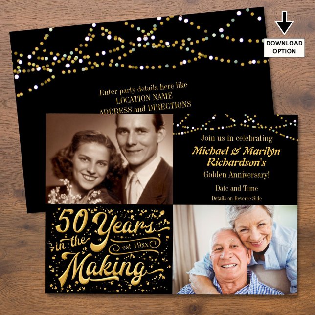 Invitation 50 ans de réalisation Anniversaire Then & Now (Créateur téléchargé)