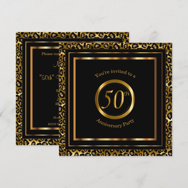 Invitation 50 ans d'or avec motif léopard (Devant / Derrière)