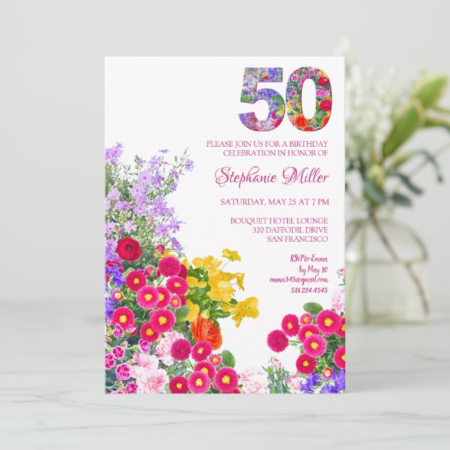 Invitation 50 Ans Elégant Jardin Floral - 50e Anniversaire (Debout devant)