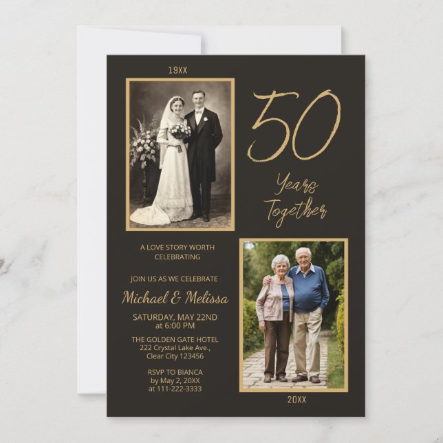Invitation 50 Ans Ensemble Charbon Or Photo Anniversaire (Devant)