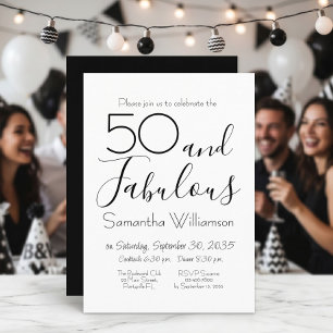 Invitation 50 ans et Fabuleux 50e Anniversaire Élégant Noir