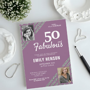 Invitation 50 ans et Fabuleux Anniversaire 2 Photos Argent Pa