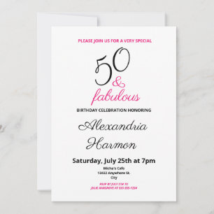 Invitation 50 ans et Fabuleux Anniversaire 50 ans Fête Rose