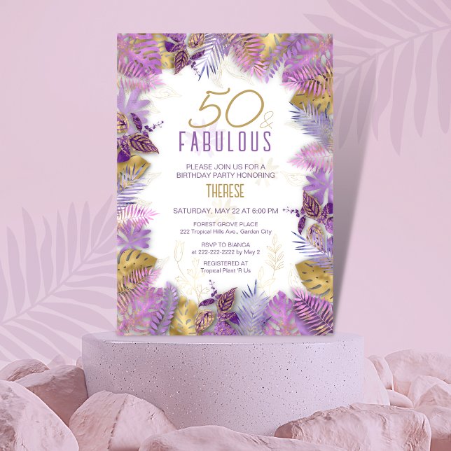 Invitation 50 ans et Fabuleux Anniversaire 50 ans Violet Trop (Créateur téléchargé)