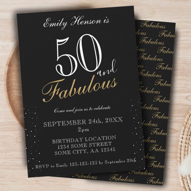 Invitation 50 ans et Fabuleux Anniversaire avec Écriture Élég (Créateur téléchargé)
