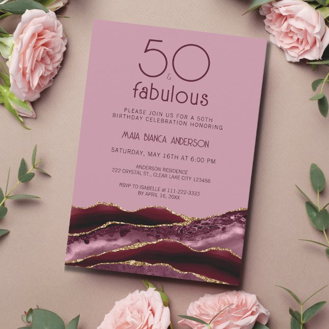 Invitation 50 ans et Fabuleux Anniversaire de 50 ans Rose Aga (Créateur téléchargé)