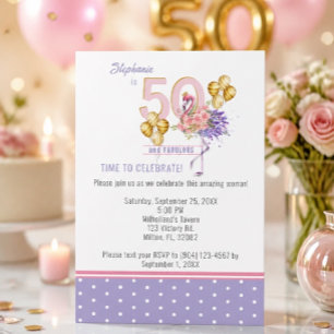 Invitation 50 ans et Fabuleux Anniversaire Fleur de Flamant R