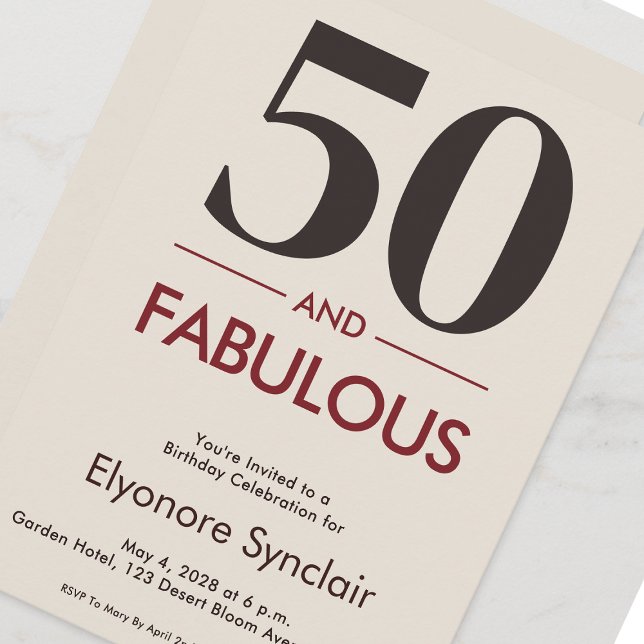 Invitation 50 ans et fabuleux Anniversaire moderne Cerise Vin (Créateur téléchargé)