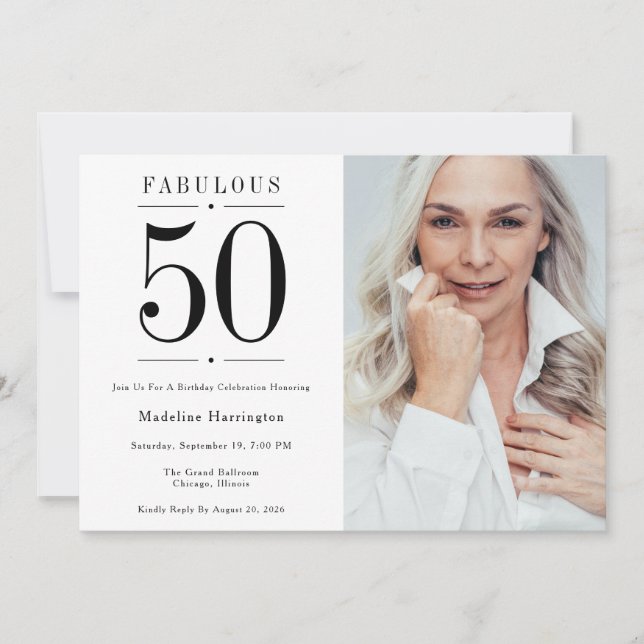 Invitation 50 ans et Fabuleux Anniversaire Moderne en Noir et (Devant)