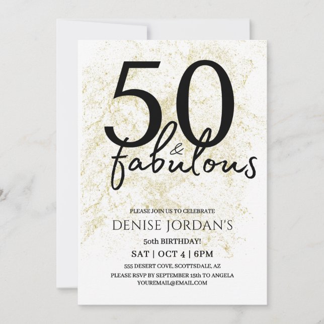 Invitation 50 ans et fabuleux Anniversaire Moderne Or et Noir (Devant)
