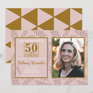 Invitation 50 ans et fabuleux anniversaire rose or botanique