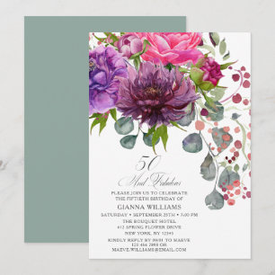 Invitation 50 ans et Fabuleux Bouquet Aquarelle 50e Anniversa