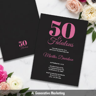 Invitation 50 ans et fabuleux Célébration rose noir Glamour