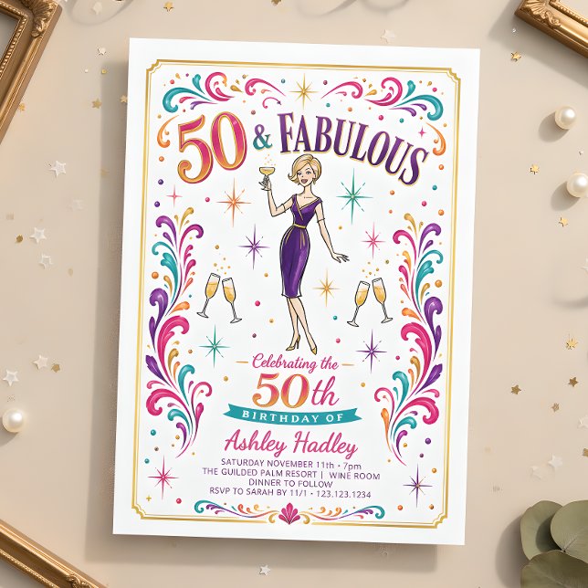 Invitation 50 ans et Fabuleux Champagne 50e Anniversaire (Créateur téléchargé)