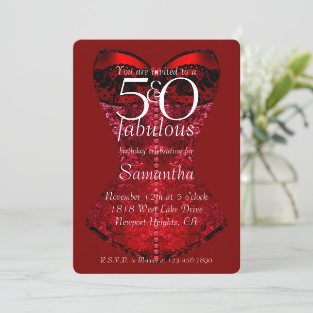 Invitation 50 ans et Fabuleux Corset Rouge Anniversaire (Debout devant)