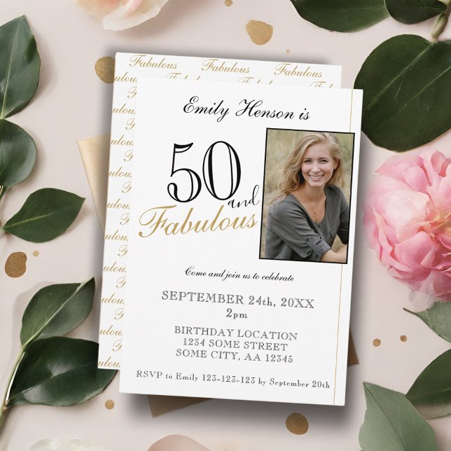 Invitation 50 ans et Fabuleux Écriture Élégante Photo Anniver (Créateur téléchargé)