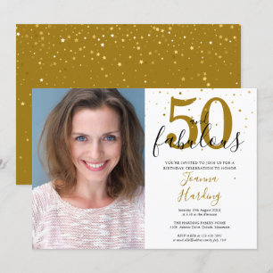 Invitation 50 ans et Fabuleux Élégant Or Noir Photo d'anniver