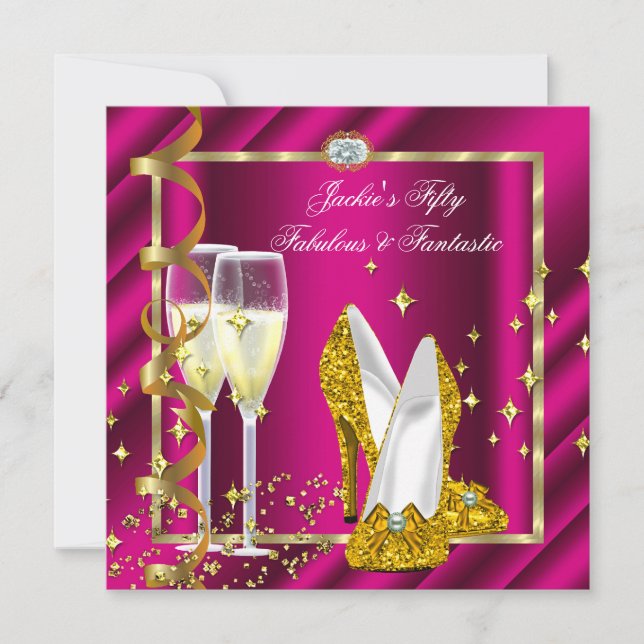 Invitation 50 ans et Fabuleux Fantastique Rose Jaune Or Anniv (Devant)