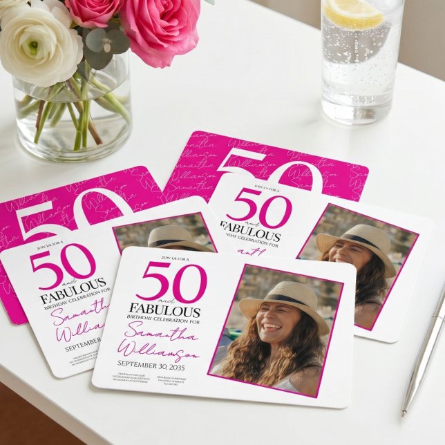 Invitation 50 ans et Fabuleux Fête d'anniversaire 50 ans Rose (Créateur téléchargé)