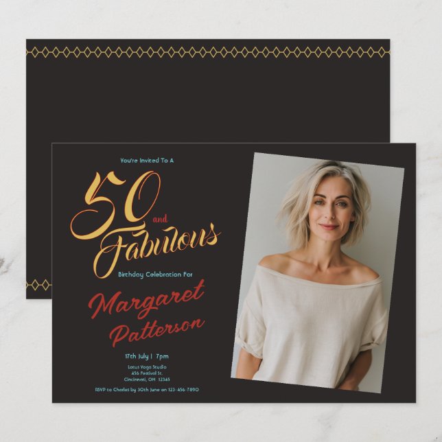 Invitation 50 ans et Fabuleux | Fête d'anniversaire de 50 ans (Devant / Derrière)