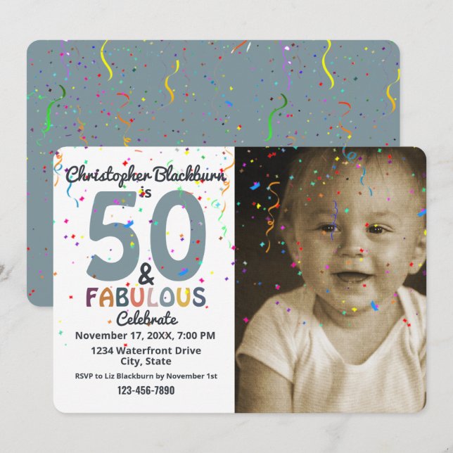 Invitation 50 ans et fabuleux Fête d'anniversaire de cinquant (Devant / Derrière)
