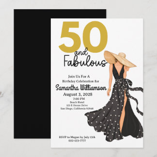 Invitation 50 ans et Fabuleux Fête d'anniversaire Noir et Or