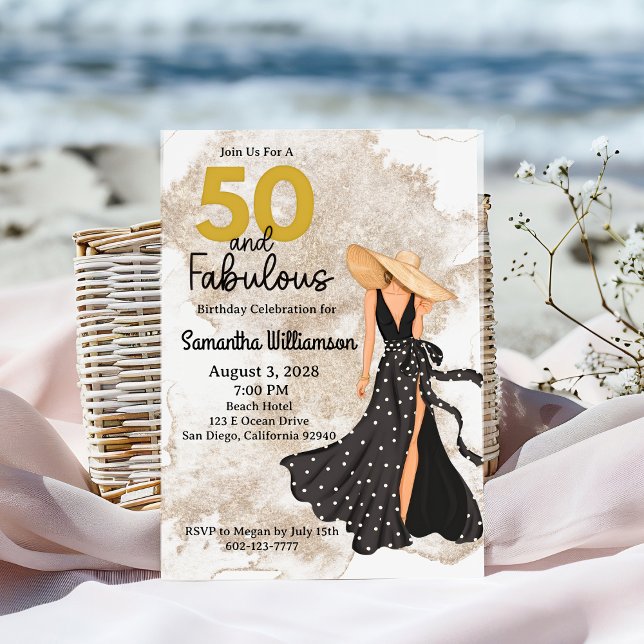 Invitation 50 ans et Fabuleux Fête d'anniversaire Noir et Or (Créateur téléchargé)