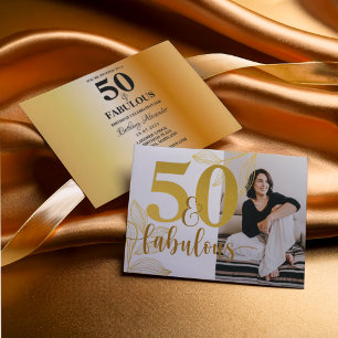 Invitation 50 ans et Fabuleux Fête d'anniversaire photo en or