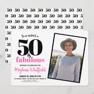 Invitation 50 ans et Fabuleux Fête d'anniversaire rose pour 5