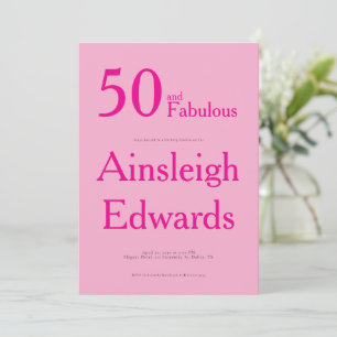 Invitation 50 ans et Fabuleux Fête d'anniversaire Rose pour C