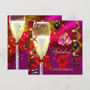 Invitation 50 ans et Fabuleux Fête d'anniversaire Rose Rouge 