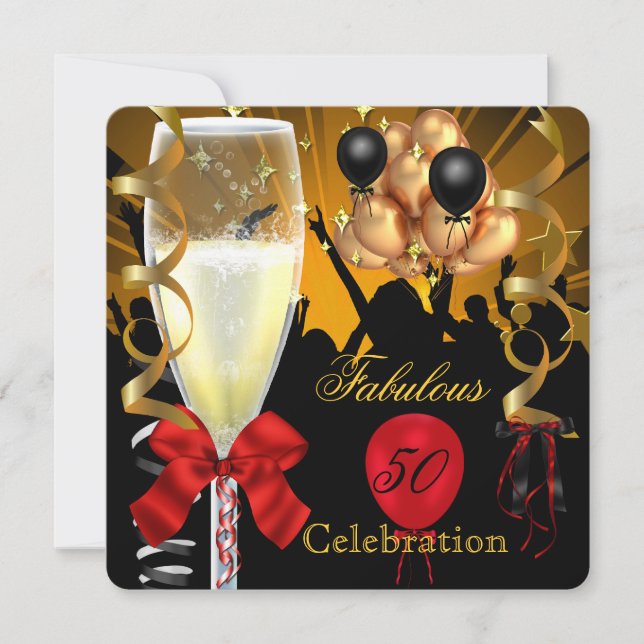 Invitation 50 ans et Fabuleux Fête d'anniversaire Rouge Or No (Devant)