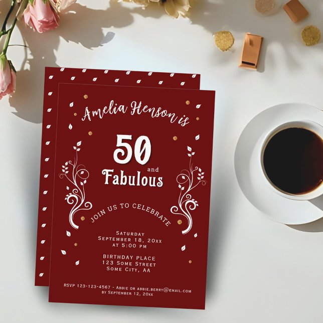 Invitation 50 ans et Fabuleux Feuillage Rouge 50e Anniversair (Créateur téléchargé)
